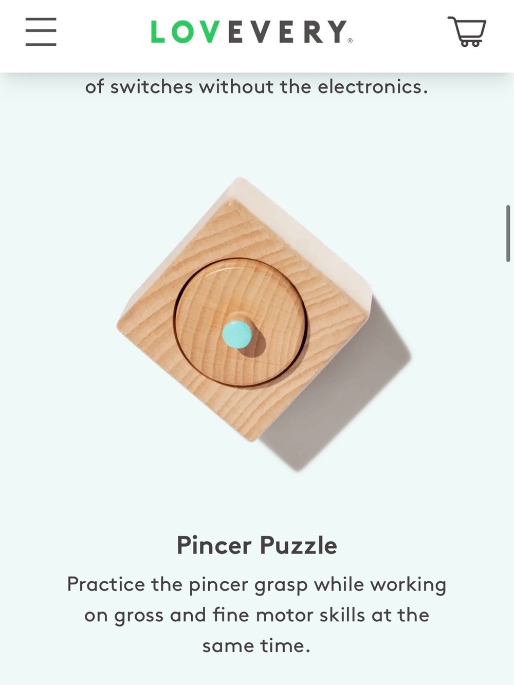 Lovevery Pincer Puzzle - Natural Wood with Light Blue Peg
